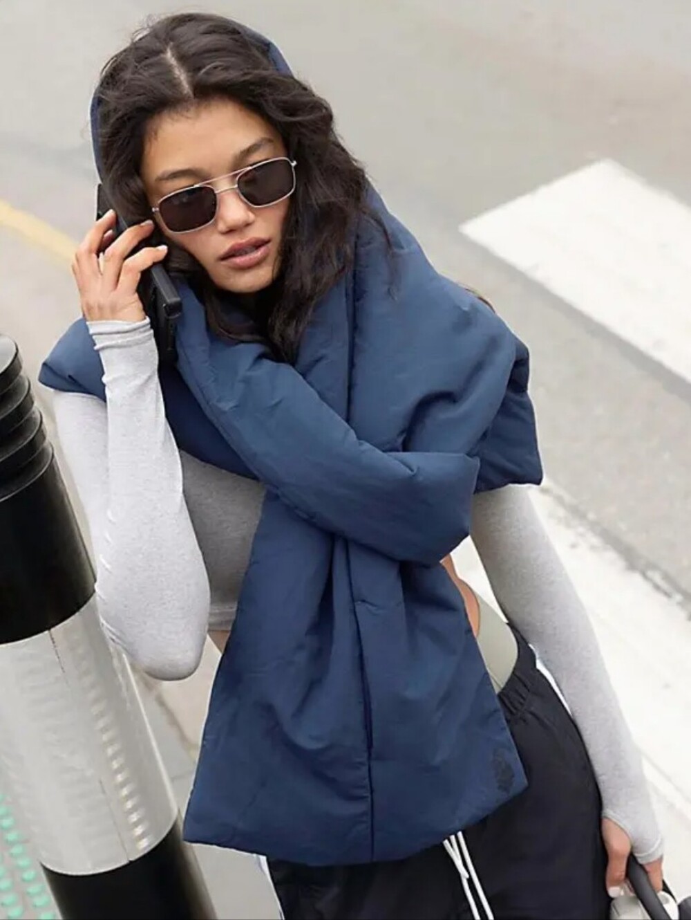 NWT FP Movement by Free People Petra Puffer Pocket Scarf-Midnight Navy